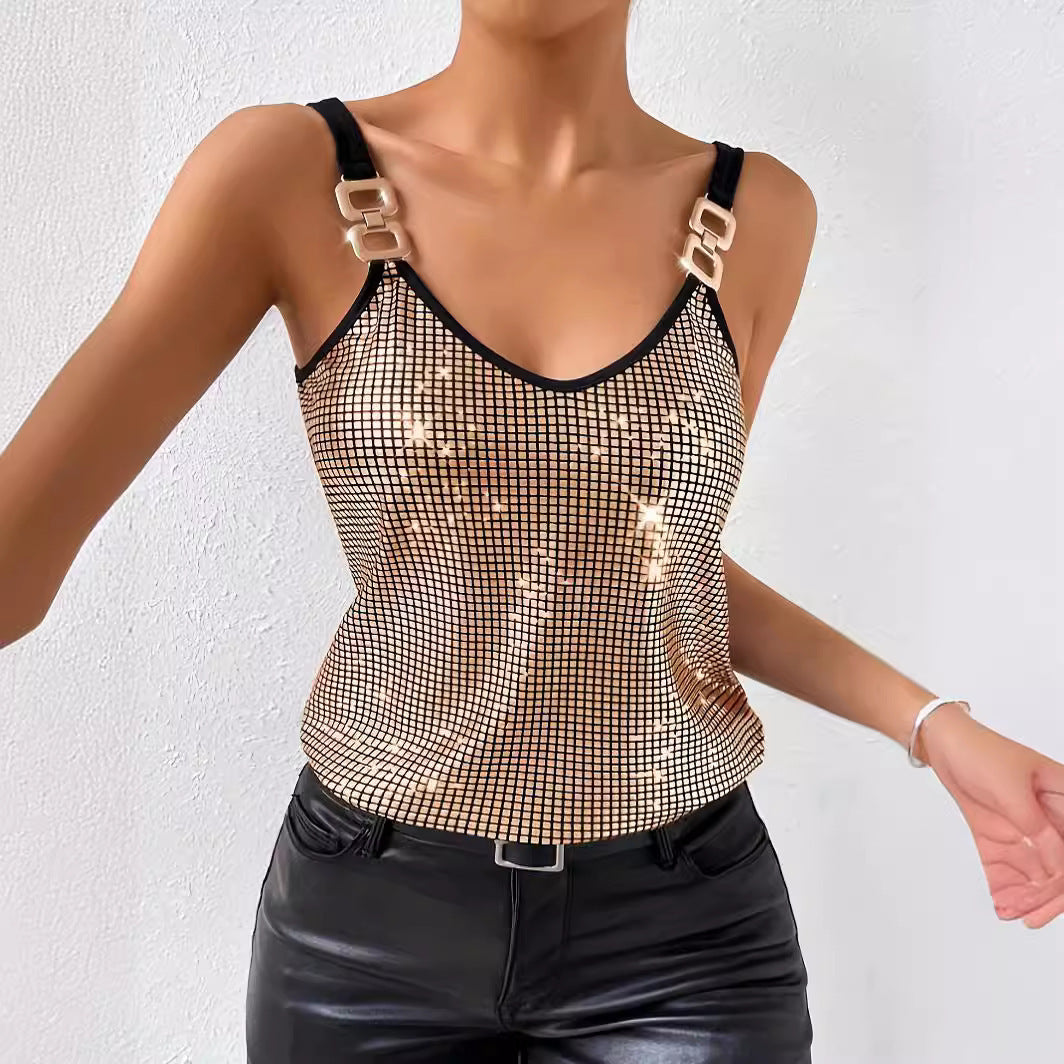 Women's Sequined Suspender Chain Vest