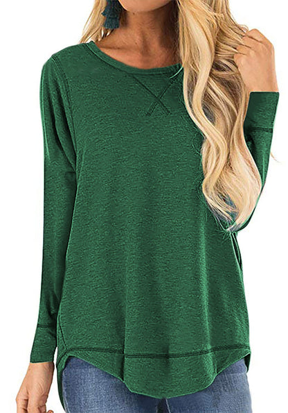 Women's Round Neck Long-sleeve T-shirt Solid Color Loose Top