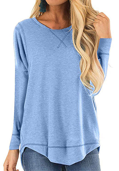 Women's Round Neck Long-sleeve T-shirt Solid Color Loose Top