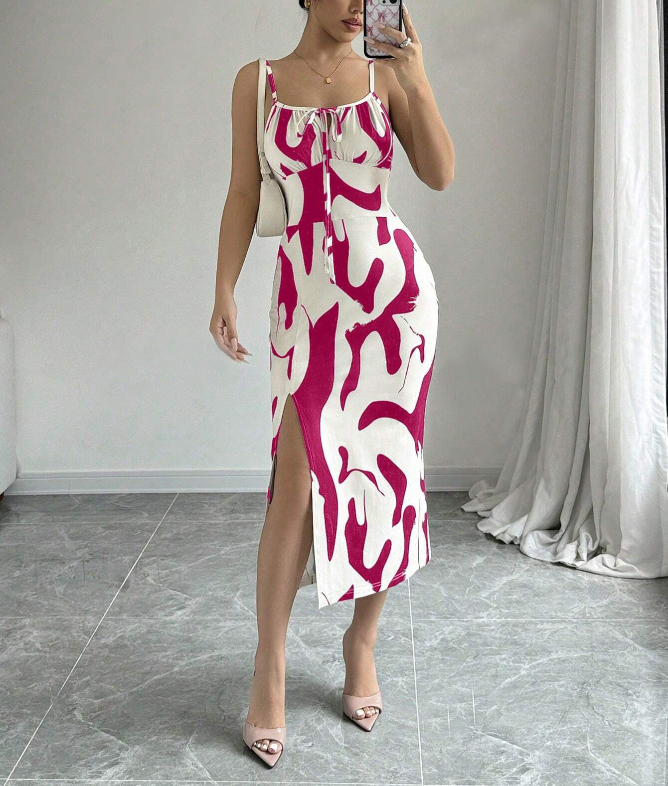 Random Printed Thigh Slit Sling Dress